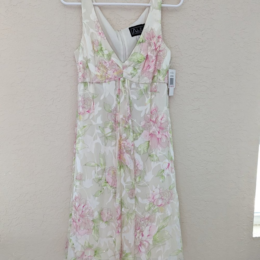 Vintage Alex Evenings Silk Prom Easter Spring Sequin Dress Size 6 Deadstock NWT